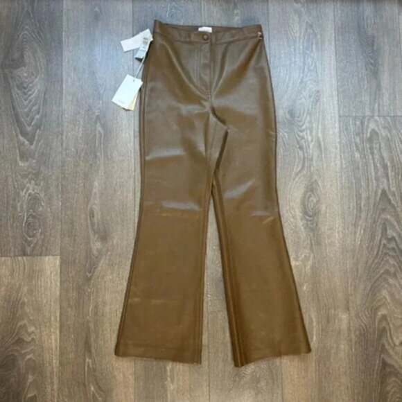 Wilfred Aritzia Adele Pant Flared Wide Leg Vegan Faux Leather Trouser High Rise - Picture 3 of 16